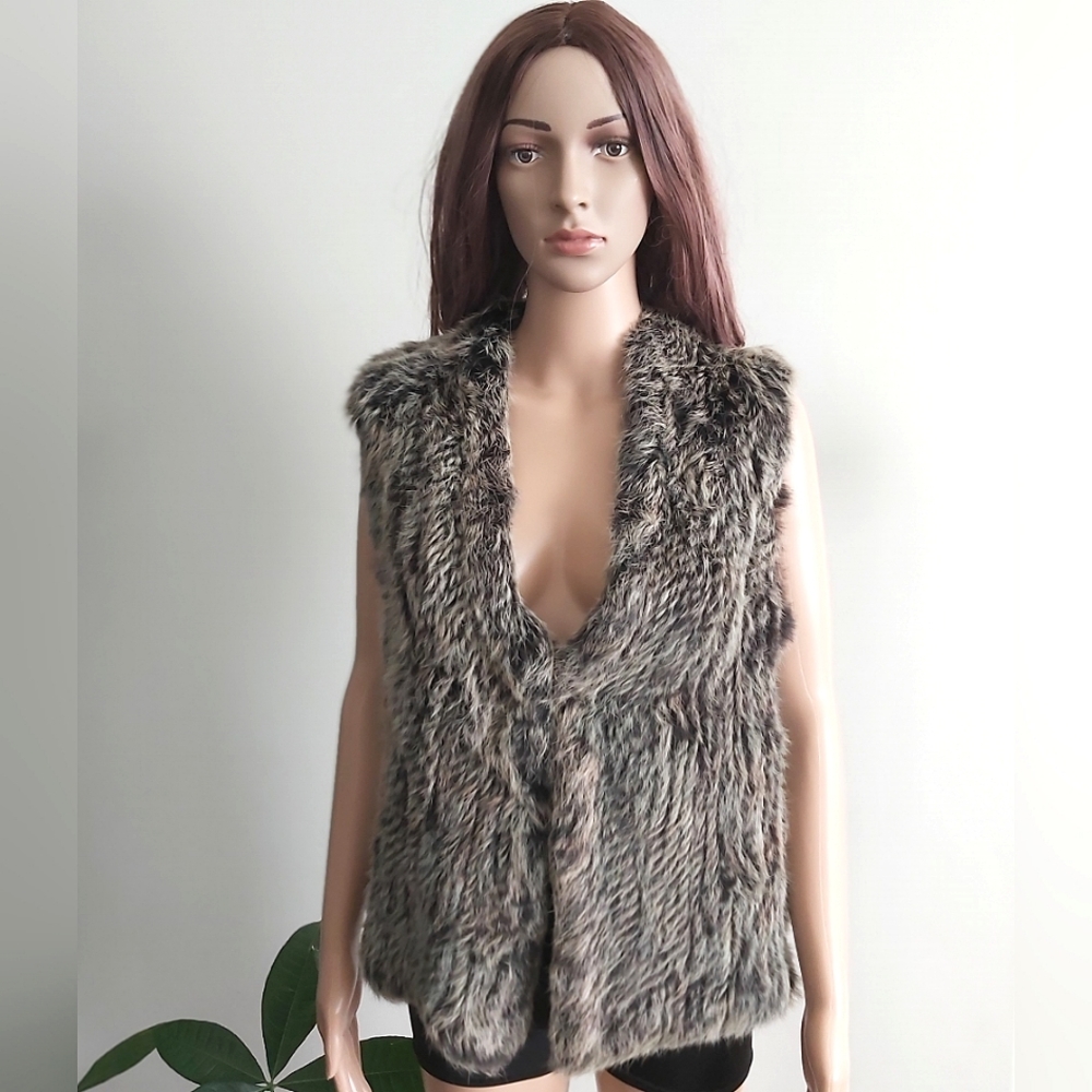 Quinn angora rabbit fur vest black brown